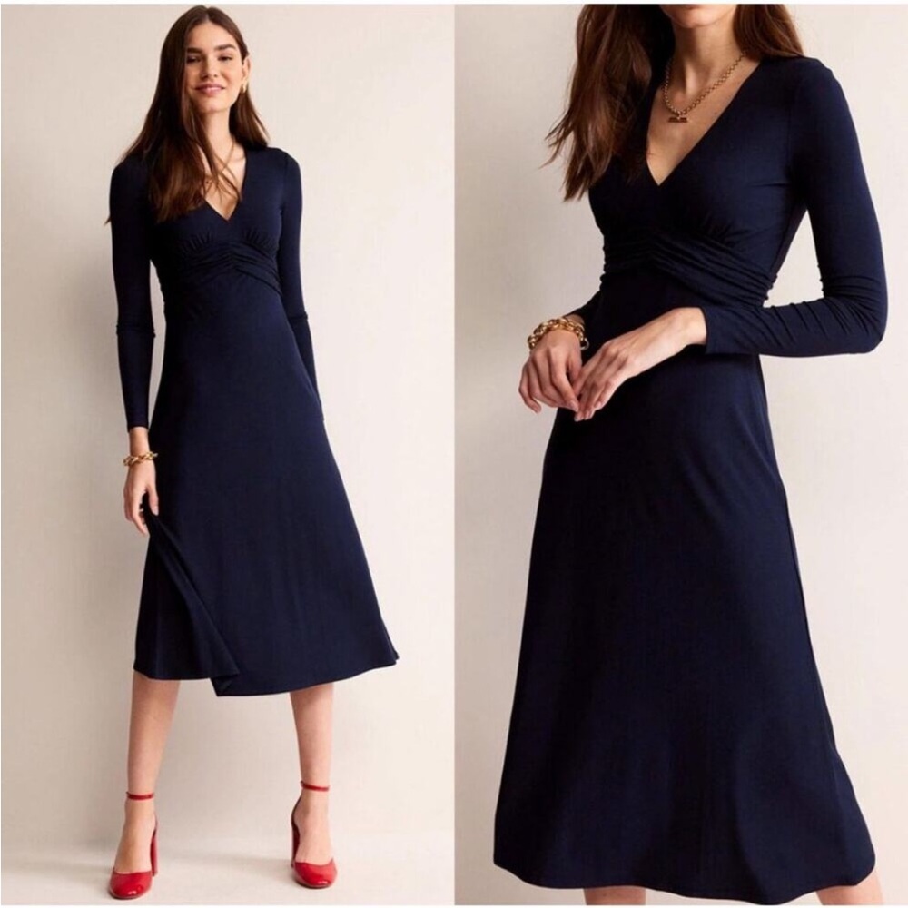 BODEN Eloise Empire Waist Navy Modest Navy Midi Dress